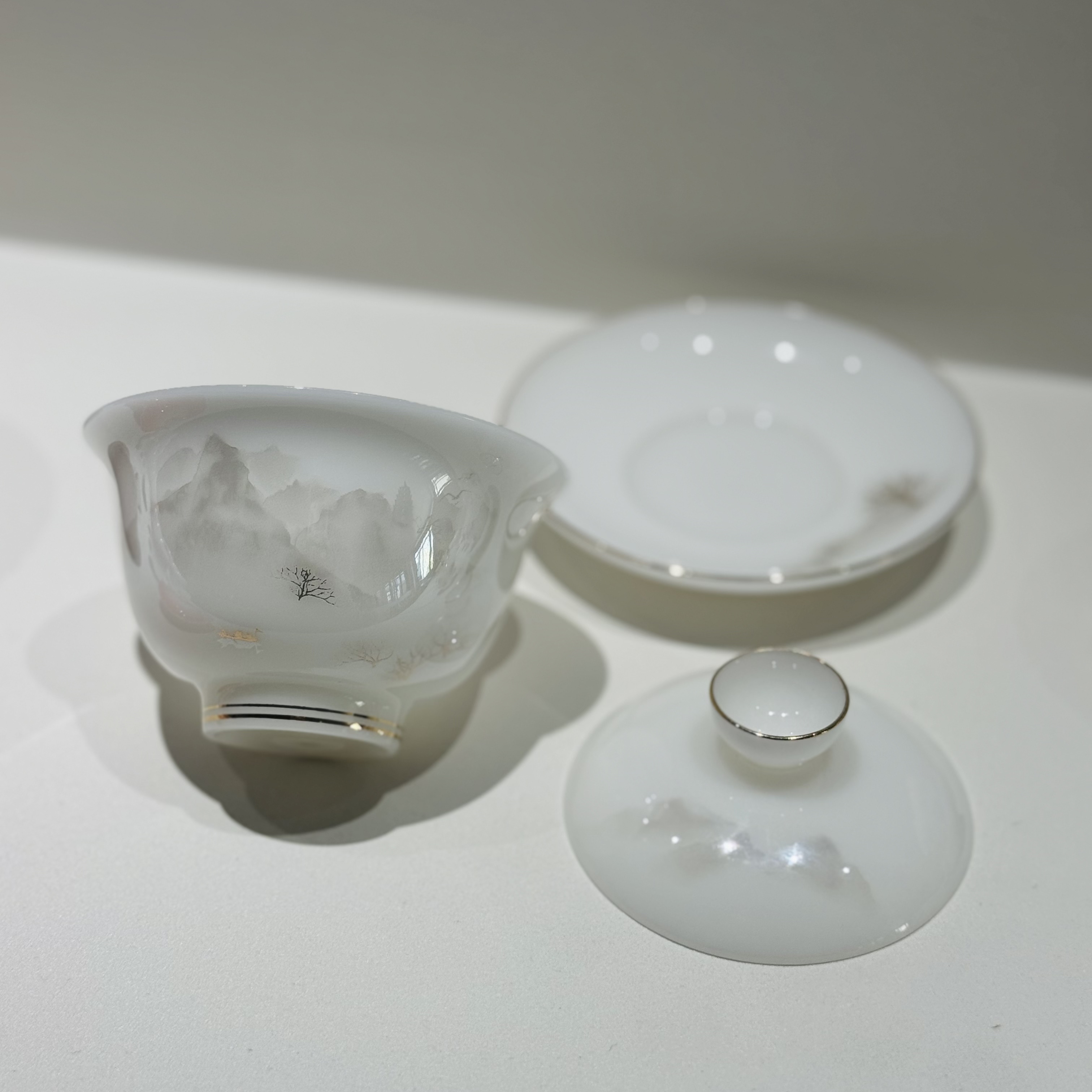高档璞玉盖碗茶杯套装冰种陶瓷三才碗白瓷泡茶碗不烫手功夫茶具