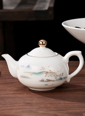 白玉兰羊脂玉陶瓷白透亮茶壶