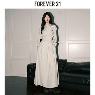 穿搭A字长裙子 连衣裙女超火艺术感时尚 法式 白灰色绑带收腰长袖