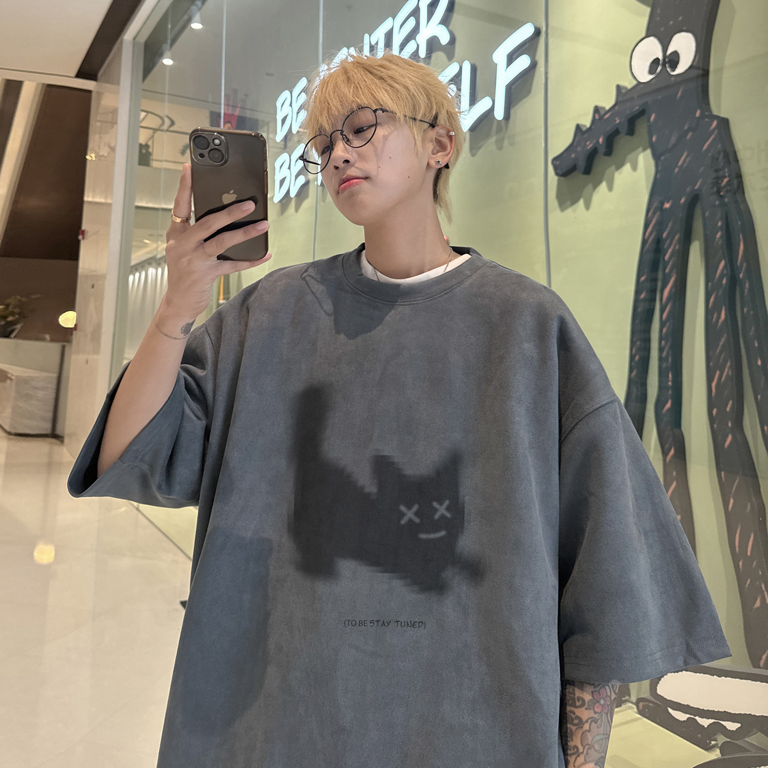 夏季卡通猫麂皮绒情侣T恤T386/特批25控38,男装T恤,电商C413