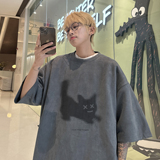 夏季卡通猫麂皮绒情侣T恤T386/特批25控38，男装T恤，电商C413