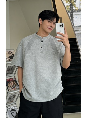 夏季短袖小立领男休闲亨利领男士拼接短袖T恤 DT2601/P20