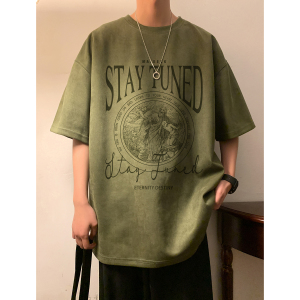 麂皮绒烧花休闲短袖T恤 深灰色  T380/特批25 控38图片