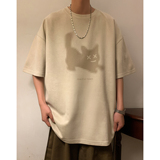 麂皮绒小猫烧花情侣T恤深灰色T386/特批25控38，男装T恤，电商C413