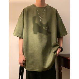 麂皮绒小猫烧花情侣T恤 深灰色 T386/特批25 控38图片