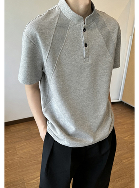 夏季休闲短袖小立领男男士拼接短袖T恤 DT2601/P20