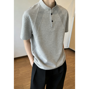 休闲短袖 DT2601 小立领男男士 T恤 P20 拼接短袖 夏季