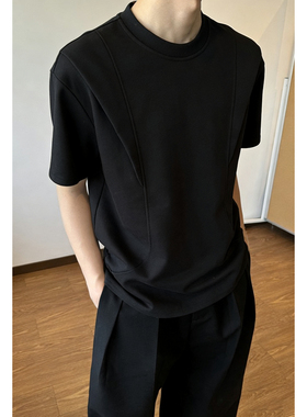 解构男士休闲拼接黑色情侣短袖T恤 DT2603/P20