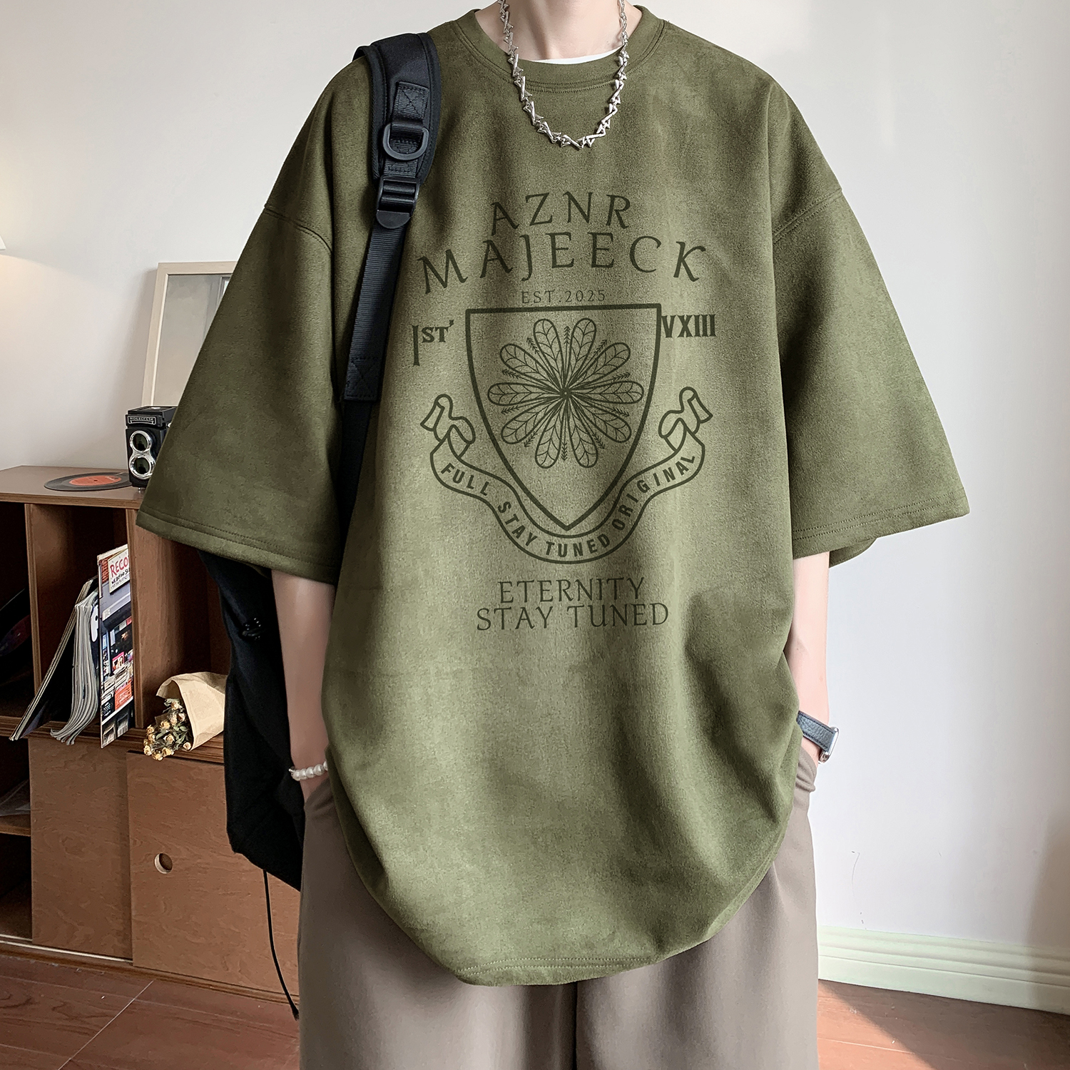 美式烧花情侣短袖麂皮绒T恤DT2557/P25控39，男装T恤，电商C413