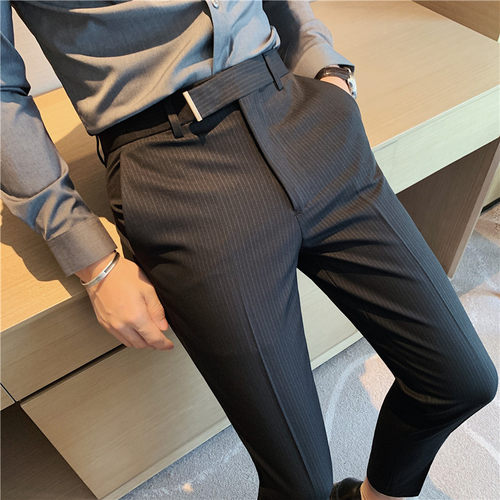 条纹小脚西裤男士韩版西装九分裤