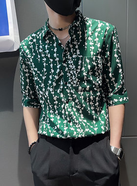 花衬衫夏季潮流冰丝高级
