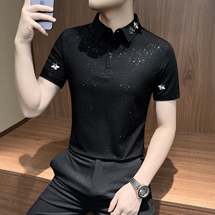 LL男装满天星短袖男款polo衫2026新款夏季冰丝高级感刺绣翻领t恤