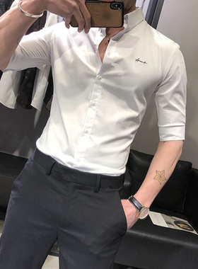 LL男装衬衫男2026新款夏季薄款短袖修身上衣韩版潮流白色中袖纯色