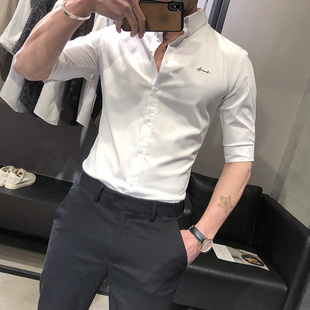 LL男装衬衫男2026新款夏季薄款短袖修身上衣韩版潮流白色中袖纯色