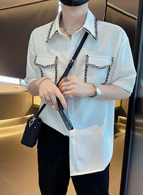 男士小香风衬衫短袖夏季