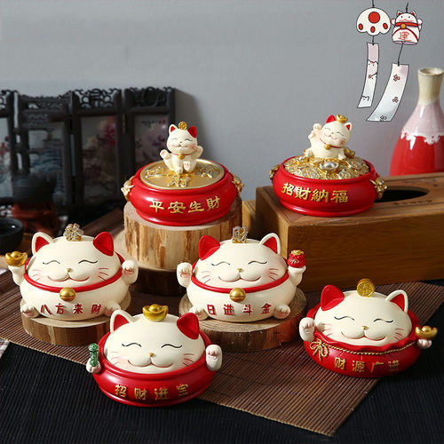 招财猫带盖烟灰缸防灰飞