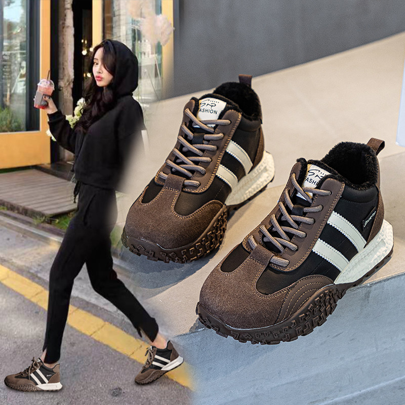 真皮大码棉鞋41-43老爹鞋女2025秋冬新款百搭加绒厚底休闲运动鞋,女鞋,时尚休闲鞋,淘宝优惠券,粉丝福利购,淘宝优惠卷