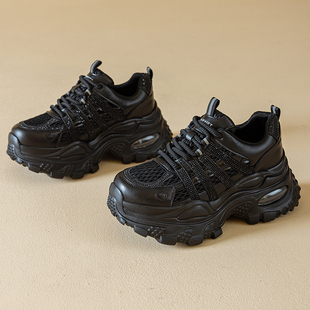 大码女鞋41-43秋季新款百搭透气真皮老爹鞋软底不累脚休闲运动鞋