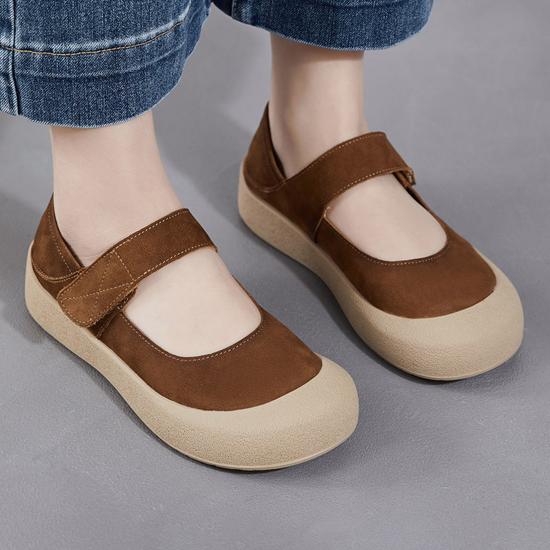 头层牛皮女鞋复古风真皮玛丽珍鞋2026新款魔术贴平底浅口软底单鞋,女鞋,玛丽珍鞋,淘宝优惠券,粉丝福利购,淘宝优惠卷