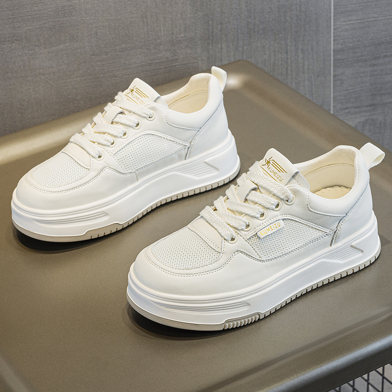 真皮大码女鞋41-43运动休闲鞋时尚厚底百搭透气小白鞋镂空42板鞋