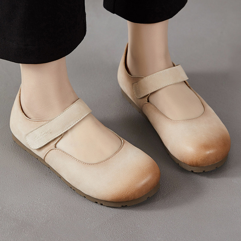 头层牛皮女鞋复古风玛丽珍鞋平底魔术贴圆头浅口百搭舒适休闲单鞋,女鞋,玛丽珍鞋,淘宝优惠券,粉丝福利购,淘宝优惠卷