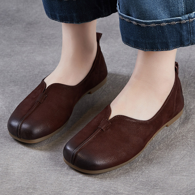 头层牛皮女鞋复古风真皮深口单鞋春秋季圆头低跟一脚蹬软底妈妈鞋,女鞋,深口单鞋,淘宝优惠券,粉丝福利购,淘宝优惠卷