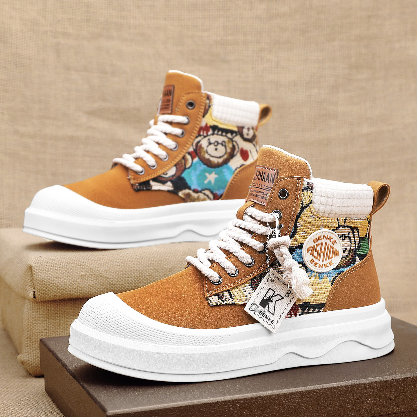 高帮男鞋冬季2026新款学生青少年运动休闲厚底老北京防滑增高板鞋,流行男鞋,高帮鞋,淘宝优惠券,粉丝福利购,淘宝优惠卷