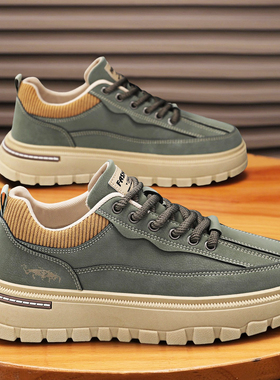 冬季男鞋防水防滑耐磨运动工地上班工作干活绿色户外工装劳保板鞋