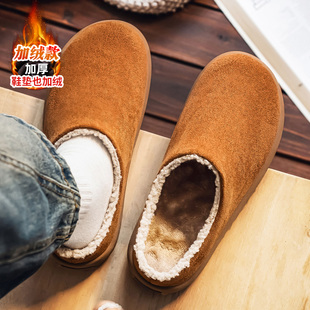 学生宿舍开车加绒保暖棉鞋 勃肯棉拖鞋 外穿室内家用半拖鞋 冬季 男款