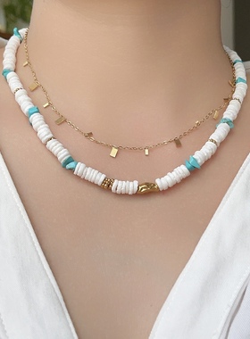 天然白色贝壳串珠项链小清新百搭气质锁骨链优雅小众颈链时尚饰品