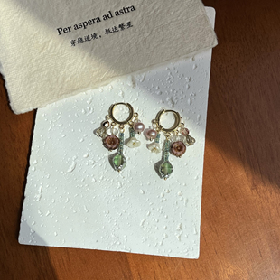 「恰逢晚樱」春季新款捷克琉璃耳环原创小众甜美少女耳低饱和耳坠