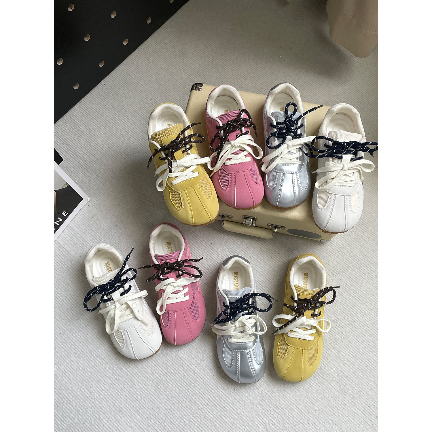 美式多巴胺复古网面德训鞋女透气百搭软底芭蕾风平底系带小众板鞋,女鞋,德训鞋,淘宝优惠券,粉丝福利购,淘宝优惠卷