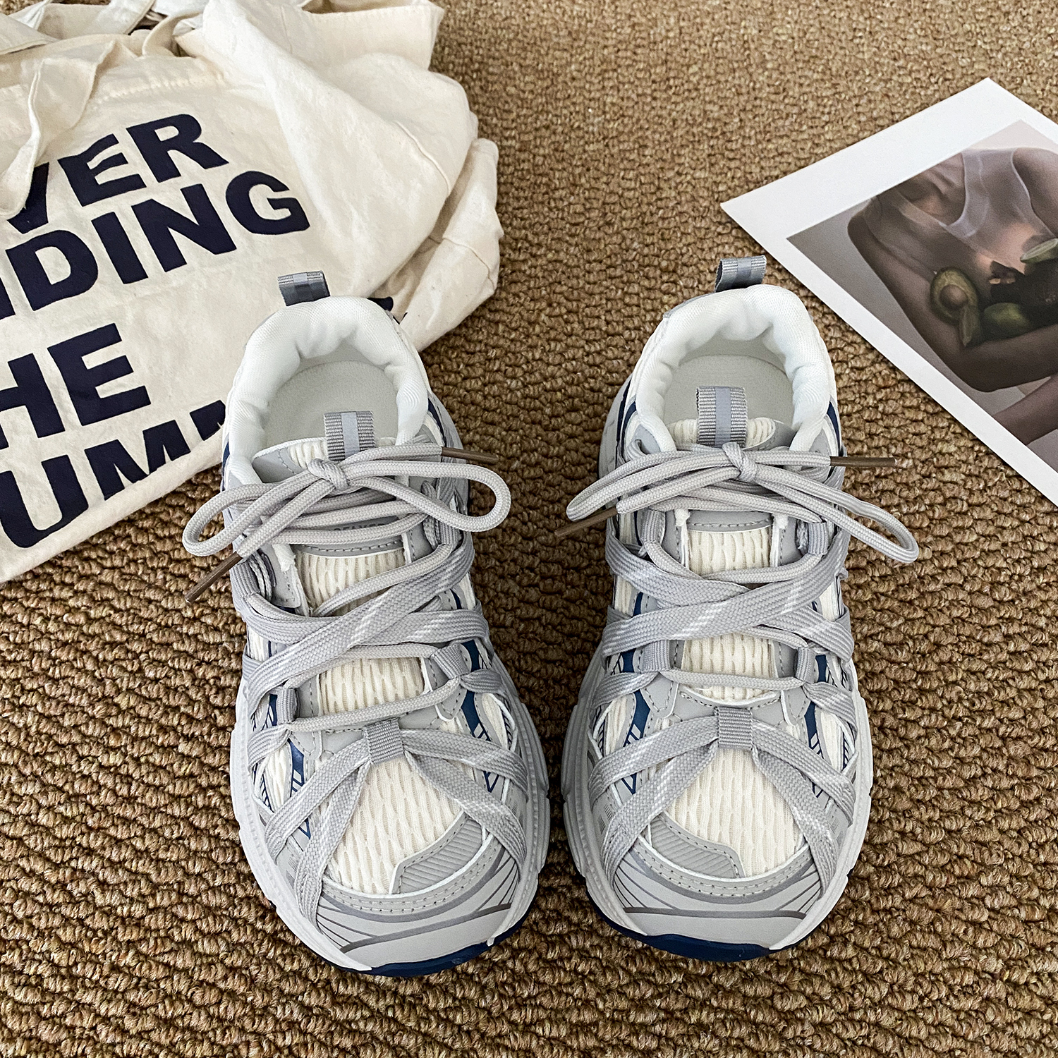 运费险~厚底增高灰色老爹鞋