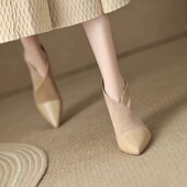 高级感法式 小踝靴高跟小众短靴女2025V口磨砂尖头细跟裸靴高跟鞋