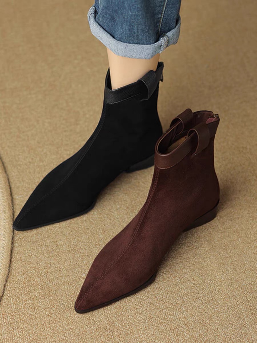 复古牛仔靴短靴女粗跟切尔西靴