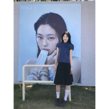 JAMUUS复古蓝格设计感泡泡袖衬衫女2025新款日系宽松休闲上衣
