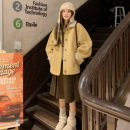 JAMUUS复古羊羔毛皮毛一体翻领外套麂皮绒保暖上衣+毛呢半身裙