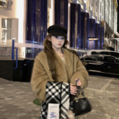 JAMUUS韩版 晕染霜色短款 环保皮草秋冬慵懒洋气保暖毛毛外套女