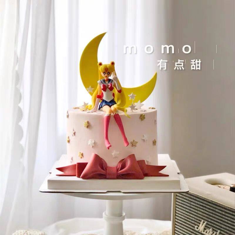 生日蛋糕装饰摆件座姿美少女战士少女月亮情景烘焙生日蛋糕主题