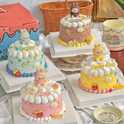 拉布布labubu儿童生日蛋糕装饰卡通摆件emoji表情夹心饼干装扮