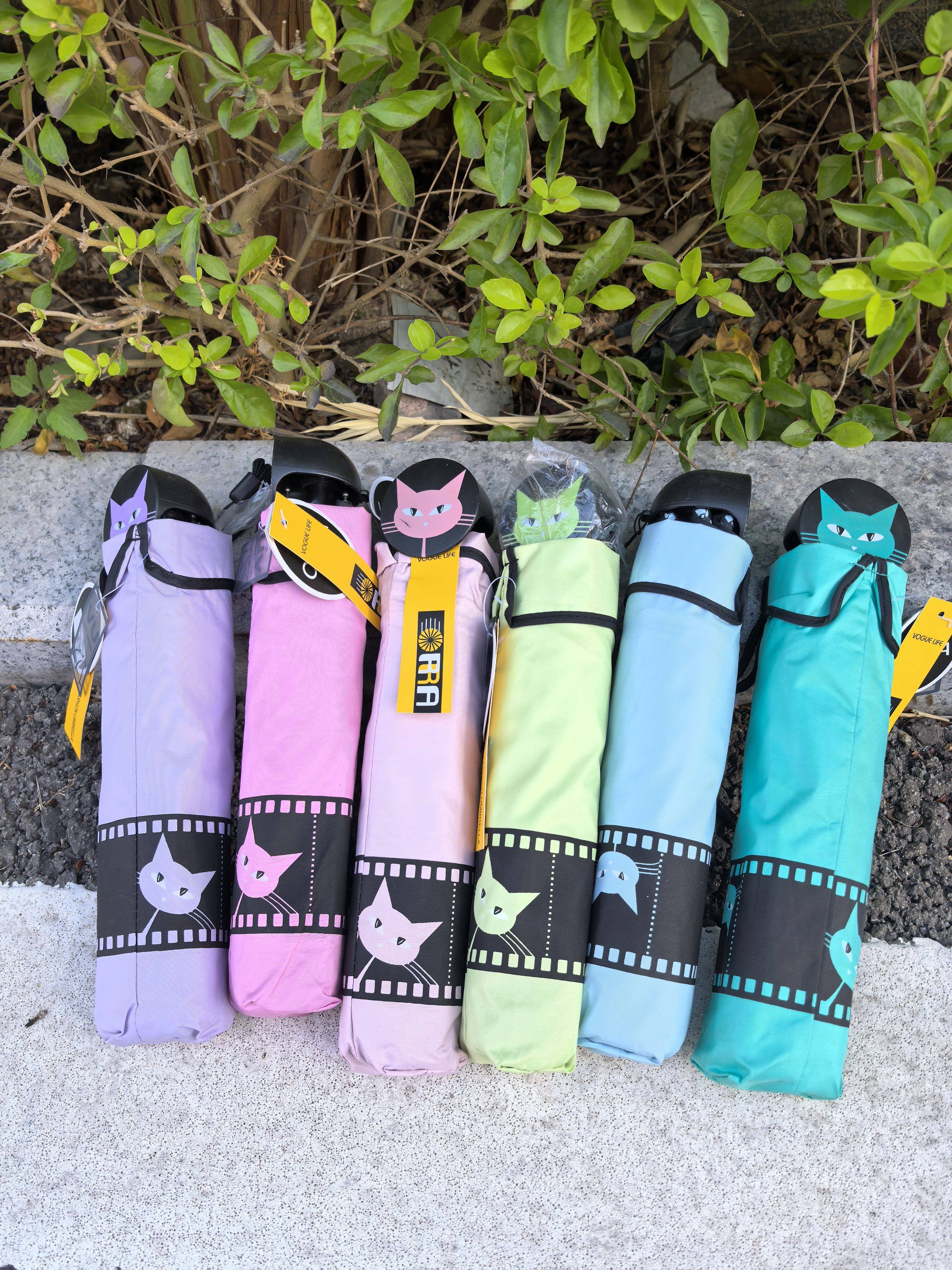 量少~个性创意猫咪黑胶折叠太阳伞 便携防风加固学生收纳晴雨伞