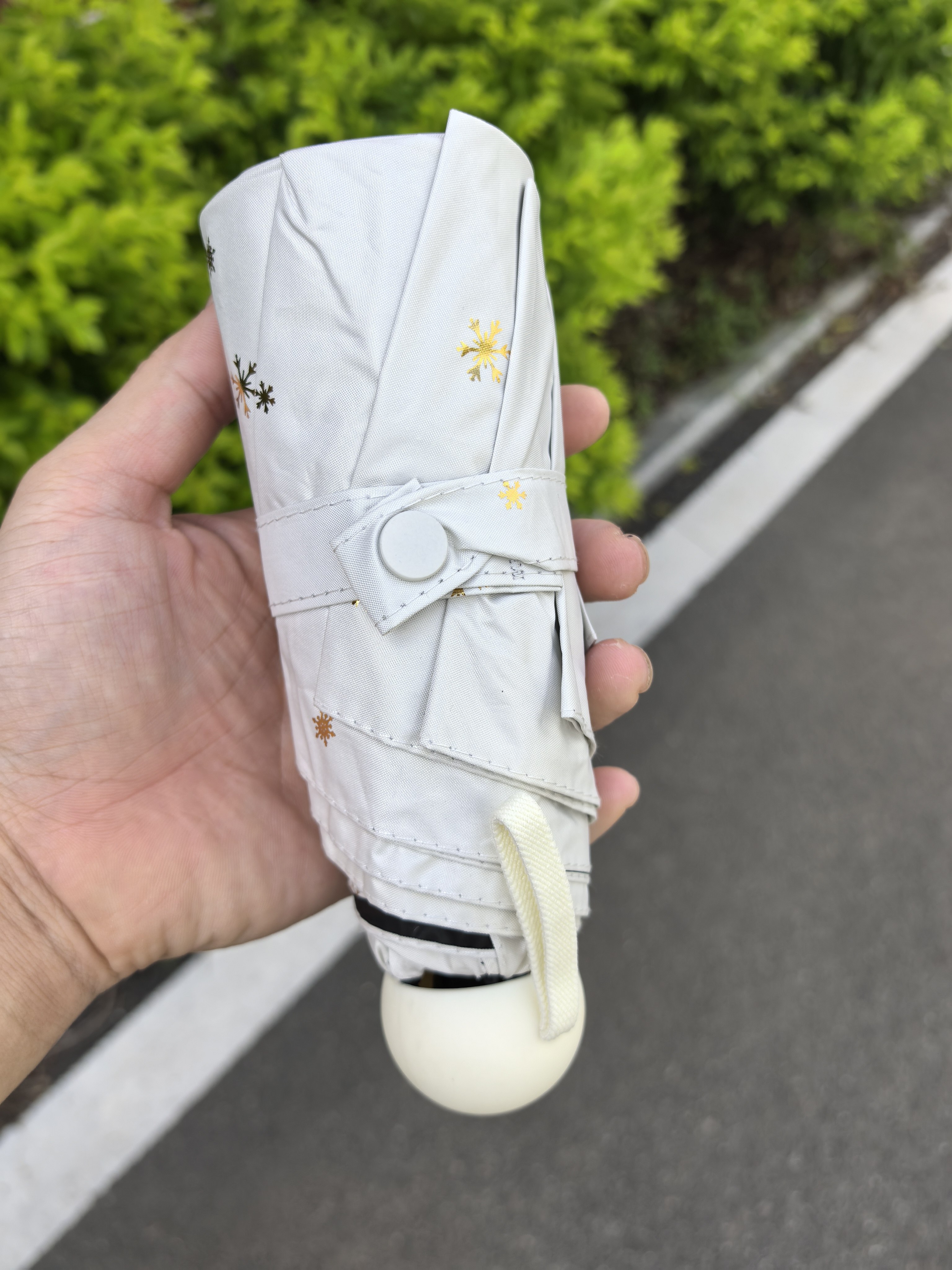 日单小清新烫金雪花折叠手动雨伞黑胶防晒五折晴雨伞学生女太阳伞