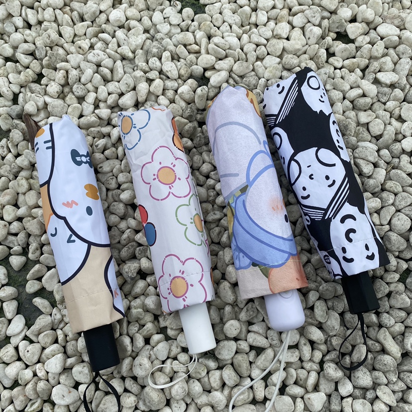 出韩版个性创意白鹅成人全自动黑胶折叠太阳伞 便携手动学生雨伞