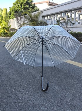 街拍透明雨伞女 长柄白色水立方日系ins复古风网红男女通用雨伞