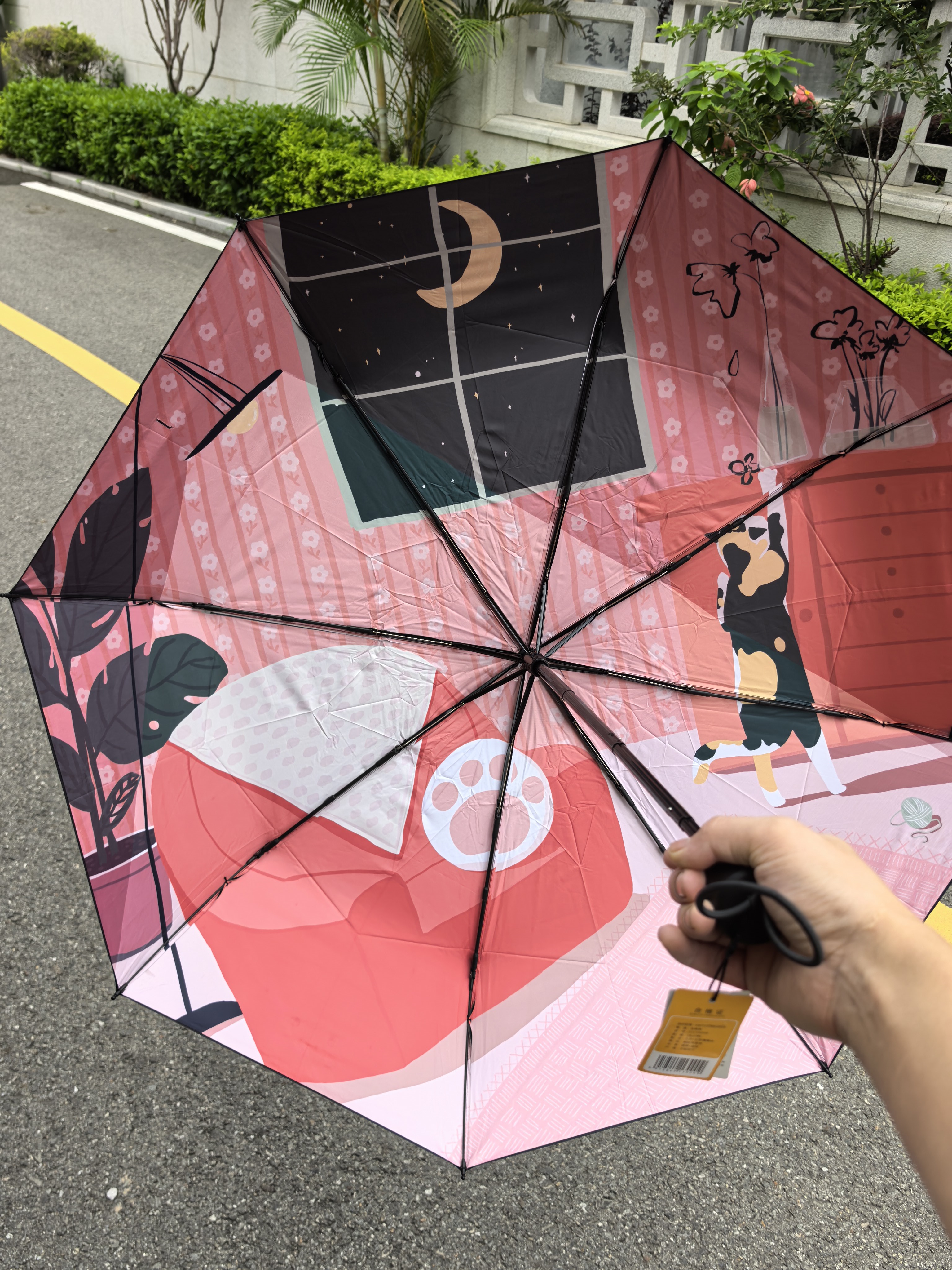 卡通猫咪可爱黑胶折叠太阳伞 田园碎花4节加长杆小黑伞加固防风伞