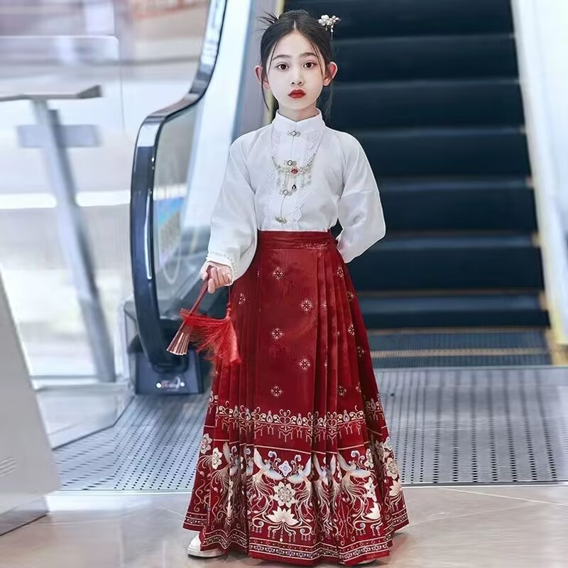 女童马面裙夏季薄款套装中国古风儿童汉服明制古装小女孩唐装春秋图片