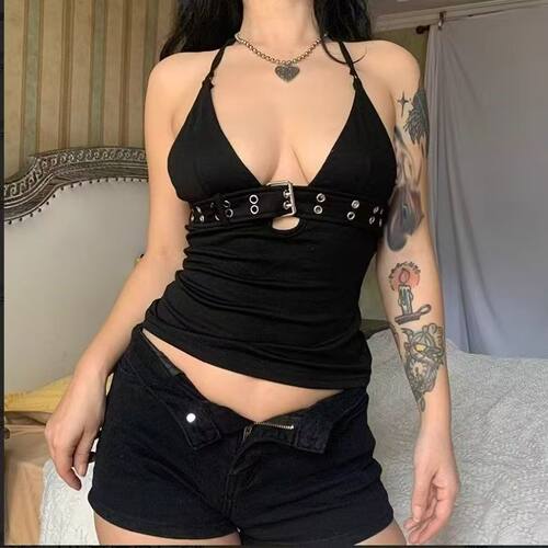 y2k Bandage Crop Top Black Backless  Top Lace Up Cute Party