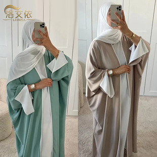撞色边开衫 and 长袍Bat dress gown sleeve 2024迪拜土耳其蝙蝠袖