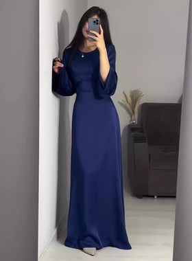 收腰显瘦绑带纯色长袖连衣裙 Slim TieSolid Long sleeved Dress