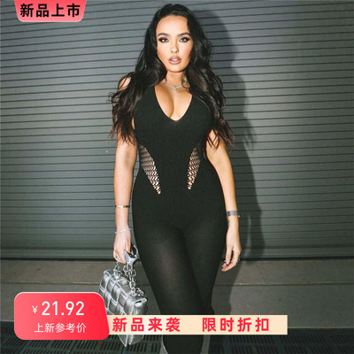 Solid yoga jumpsuit 女装低领紧身无袖挂脖高腰纯色瑜伽连体裤